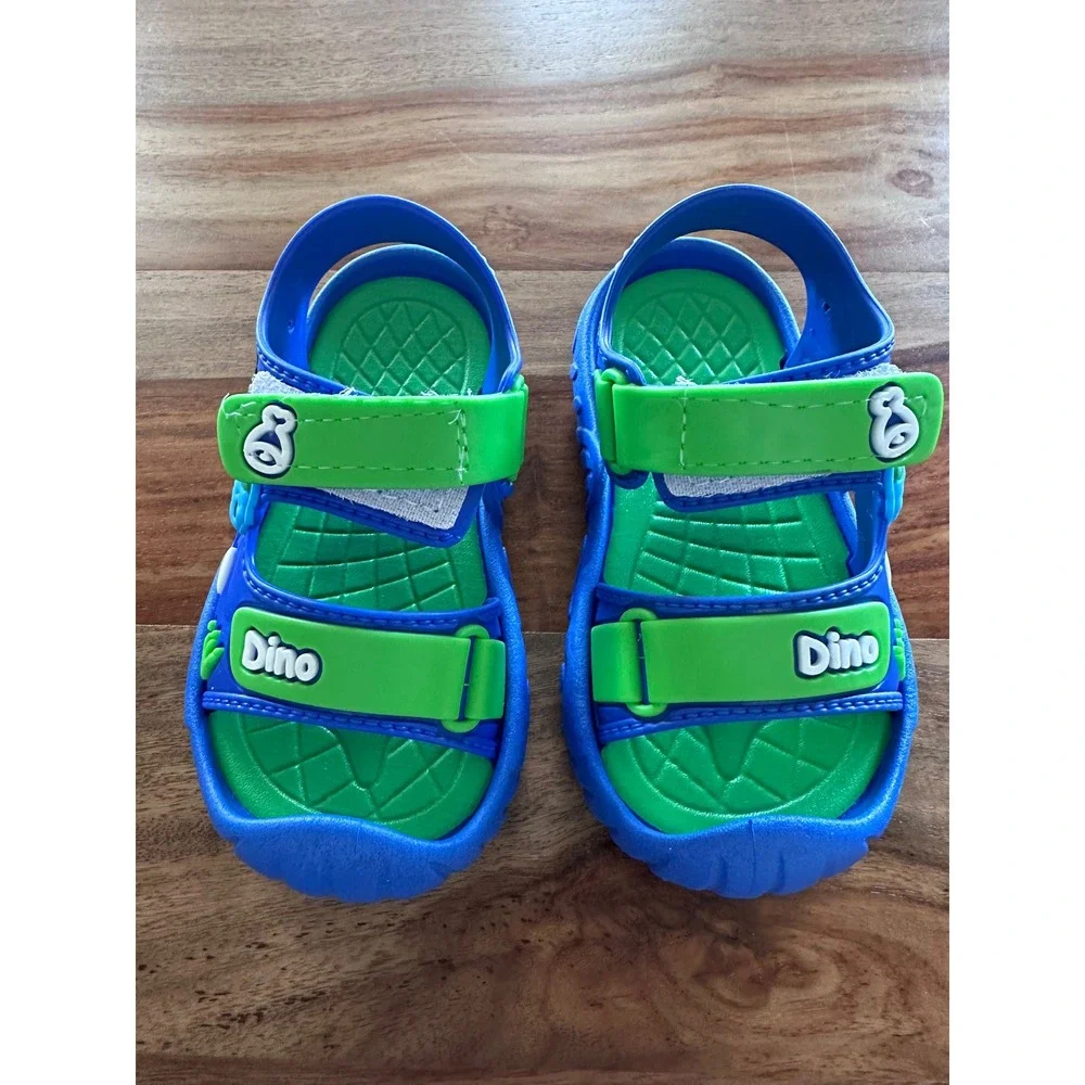 Kids‎ Blue Green Dinosaur EVA Sandals Size 6-6.5 YRS Adjustable Water Shoes